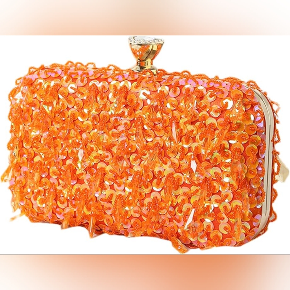 Elegant Orange Beaded Evening Purse